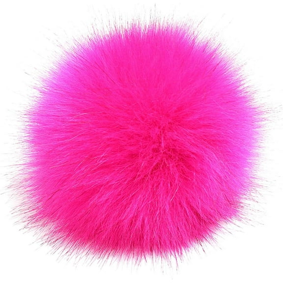 Fur Pom Poms Ball with Press Button Removable Fluffy Pompom for Knitting Hats Shoes Scarves Bag Accessories (10cm) Hot Pink