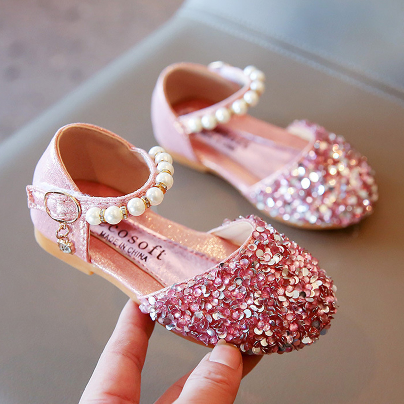 Cathalem Toddler Water Sandals Princess Pumps Dance Shoes Low Heels Rhinestone Sequins Girls Glitter Toddler Girls Jelly Sandals Sandal Pink 5 Years - image 4 of 4