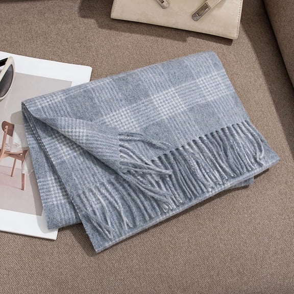 suxuMhao Plaid Scarf, 1 Piece 70.87×11.81IN Shawl Wraps Winter Scarf Warm Scarf Thick Scarf, Soft & Cozy Accessory for Cold Weather, Suitable for Daily & Outdoor Use​, White & Blue