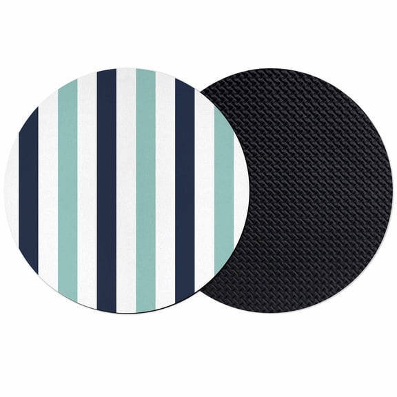 Turquoise Navy Blue Striped Coasters Set of 2, Farmhouse Stripe Art Absorbent Coasters for Drinks, Coaster for Bar Office Dining Coffee Table Accessories Decor, Non Slip Round Desk Coaster