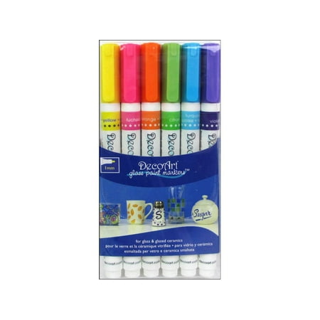 Decoart Glass Paint Marker 1mm Set Brights 6pc (Best Markers To Write On Glass)