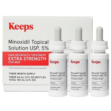 Keeps Extra Strength Minoxidil 5% Solution Topical Hair Growth Serum for Men, 3 Month Supply