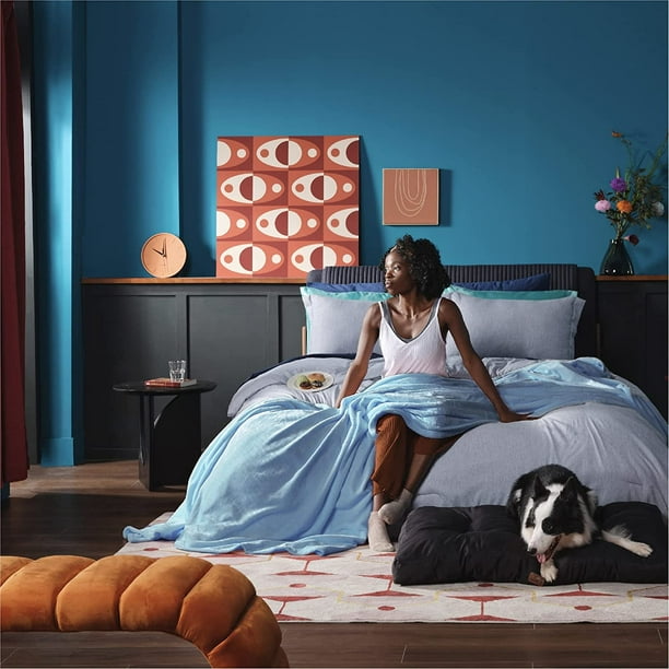 Htooq Fleece Blanket Queen Blanket Washed Blue Bed Blanket Soft Lightweight Plush Fuzzy Cozy Luxury Microfiber 90x90 Inches Washed Blue 90x90 Other