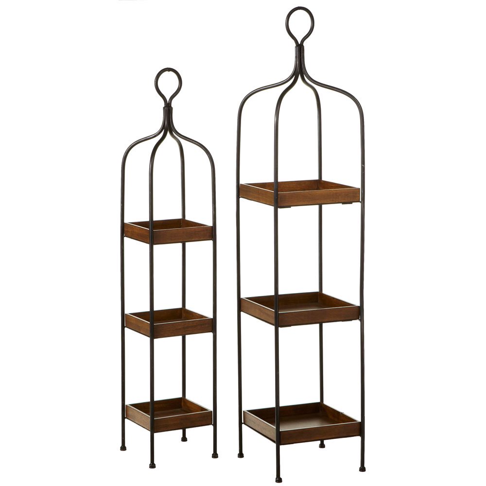 Set of 2 Brown Decorative Three Tiered Square Wooden Shelves 56.75