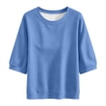 thumbnail image 6 of Stamzod 3/4 Length Sleeve Womens Tops Casual Loose Crewneck Sweatshirt Fall Fashion Dressy Work Blouse Blue XL, 6 of 6