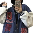 thumbnail image 3 of Inevnen Women Oversized Varsity Jacket Long Sleeve Zip Up Bomber Baseball Coat Biker Outwear Streetwear, 3 of 9