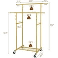 thumbnail image 4 of Double Rod Garment Rack, Heavy Duty Gold Clothes Rack with Wheels For Hanging Clothes,Portable Metal Clothing Rack with 10 Hooks and Shelves, 64.2inch Chrome, 4 of 9
