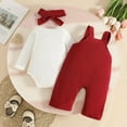 thumbnail image 6 of Baby Girls Long Sleeve Romper Floral Two Pieces Bow Jumpsuits and Headband Set Red 12-18 Months, 6 of 7