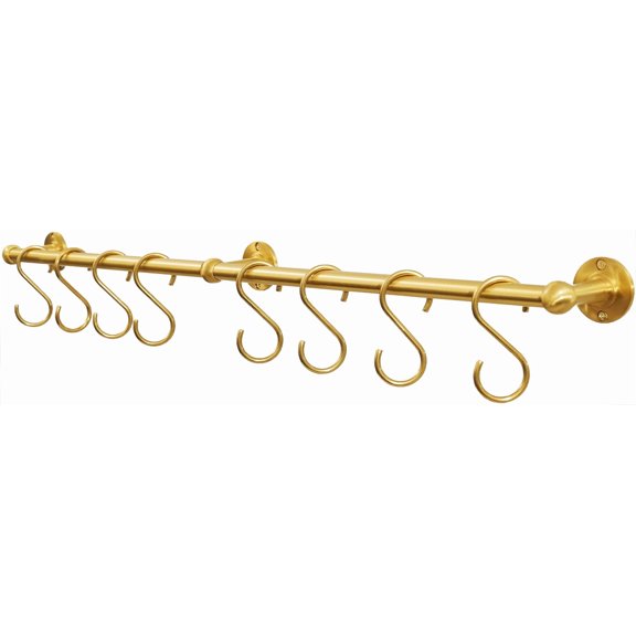 SRYBLT Handmade Brass Pot Pan Hanger - 30.0" Wall Mounted Rack with 8 S-Shaped Hooks (Sectional Design)