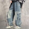 thumbnail image 6 of XIYON Kids Boys Baggy Cargo Jeans For Kids Comfortable Straight Leg Loose Fit Casual Pants Fashion Denim Trousers For Toddler And Big Boy's 9-10 Years, 6 of 9