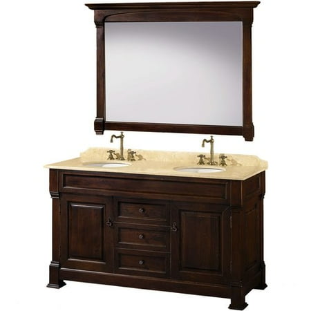 - Wyndham Collection Andover 60 inch Double Bathroom Vanity in Dark Cherry, Ivory Marble Countertop, Undermount Oval Sinks, and 56 inch Mirror