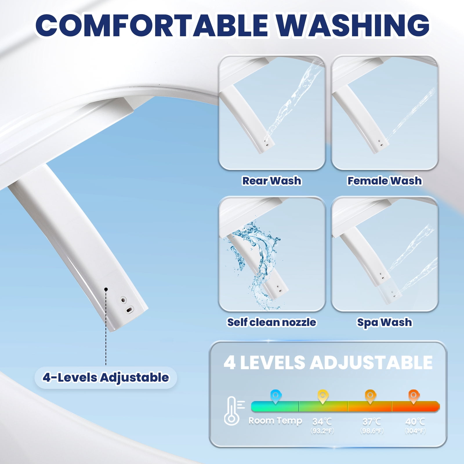 Electric Bidet Toilet Seat for Elongated Toilets with Auto Open/Close Lid, Heated Seat, LED Display and Remote Control, White
