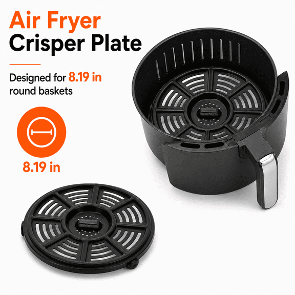 TAVENE Food‑Grade Round Grill Pan Crisper Plate Replacement Parts, 8.19'' Air Fryer Tray Rack Accessories, Dishwasher Safe