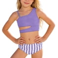 thumbnail image 6 of Big Girls Tankini Set Bathing Suit Graphic Sleeveless Swimsuit Ruffled Striped Print Two Piece With Briefs For Beach Pool, 6 of 9