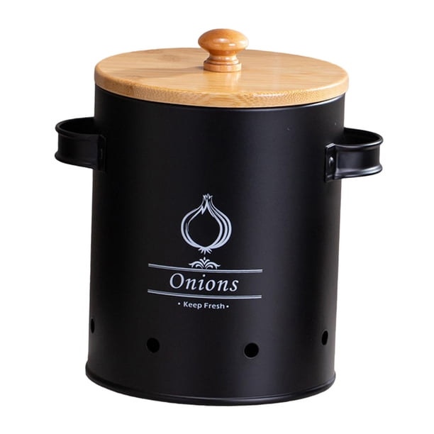 Recipiente de almacenamiento de lata para almacenamiento de verduras y cocina, contenedor de almacenamiento para patatas, cebolla y ajo Negro Medio