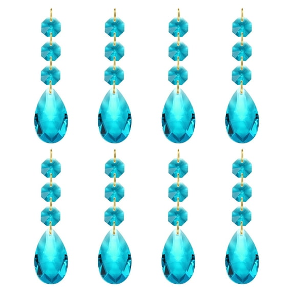 Uxcell Teardrop Crystal Chandelier Pendants Beads, 8 Pack 100mm Length 38mm Prisms Parts Beads Navy Blue