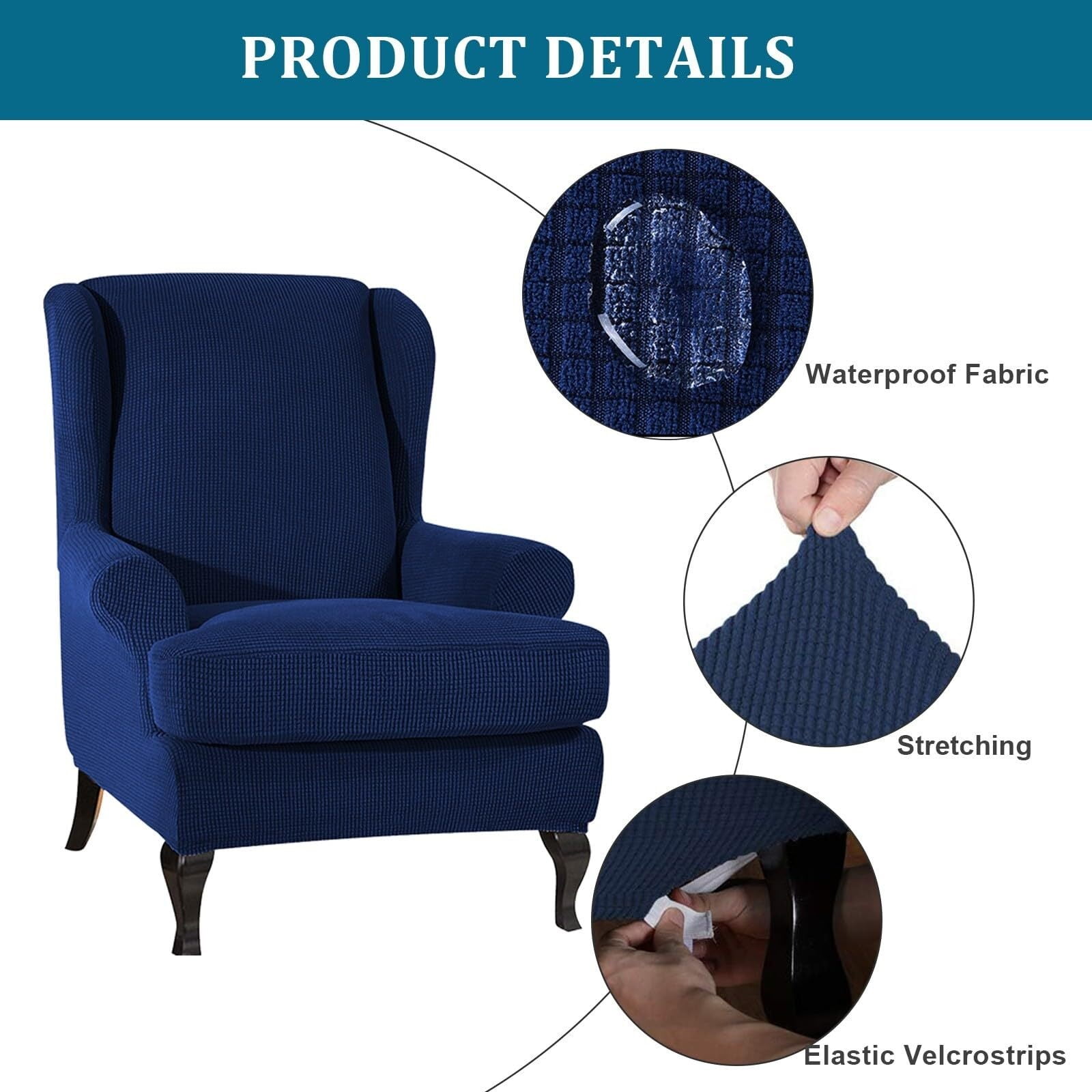 LKJYER Wing Chair Slipcover 2 Pieces Soft Wingback Chair Covers Wingback Chair Covers Spandex Jacquard Checked Pattern Sofa Cover for Living Room and Bedroom