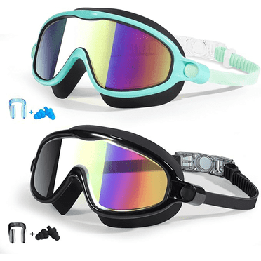 Swim Goggles 2 Pack, Kids Swimming Goggles with Earplugs&Nose Clip Wide View Anti-Fog/UV