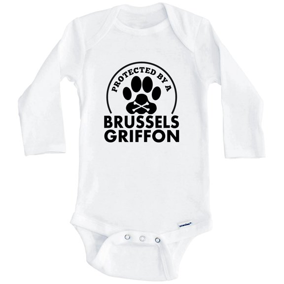 Protected By A Brussels Griffon Funny One Piece Baby Bodysuit (Long Sleeve), 0-3 Months White