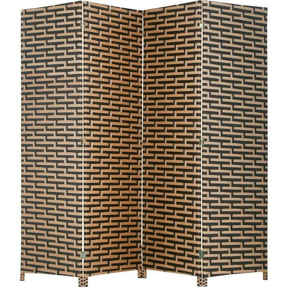 FDW Room Divider Wood Screen 4 Panel Wood Mesh Woven Design Room Screen Divider Folding Portable Partition Screen Screen Wood for Home Office