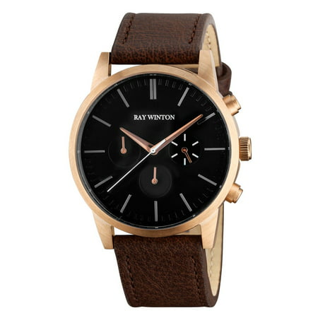 Ray Winton Men's WI1204 Chronograph Black Dial Genuine Brown Leather Watch