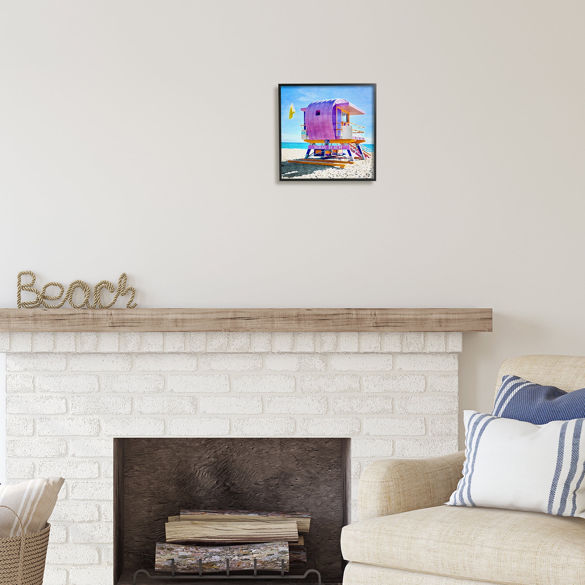 Stupell Industries Summer Lifeguard Hut Nature Painting Black Framed Art Print Wall Art, 12 x 12