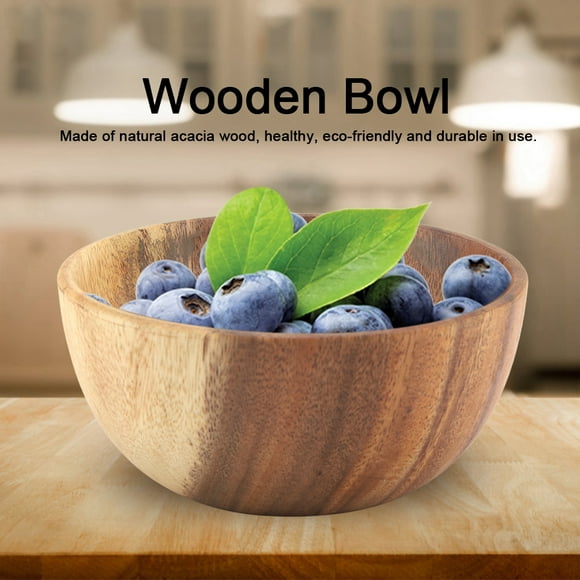 Saladier en Bois Bol de Service en Bois d'acacia Bol à Fruits Légumes Saladier pour Salade Soupe Riz Fait à la Main Bol en Bois Ustensiles de Cuisine(16 * 7cm)