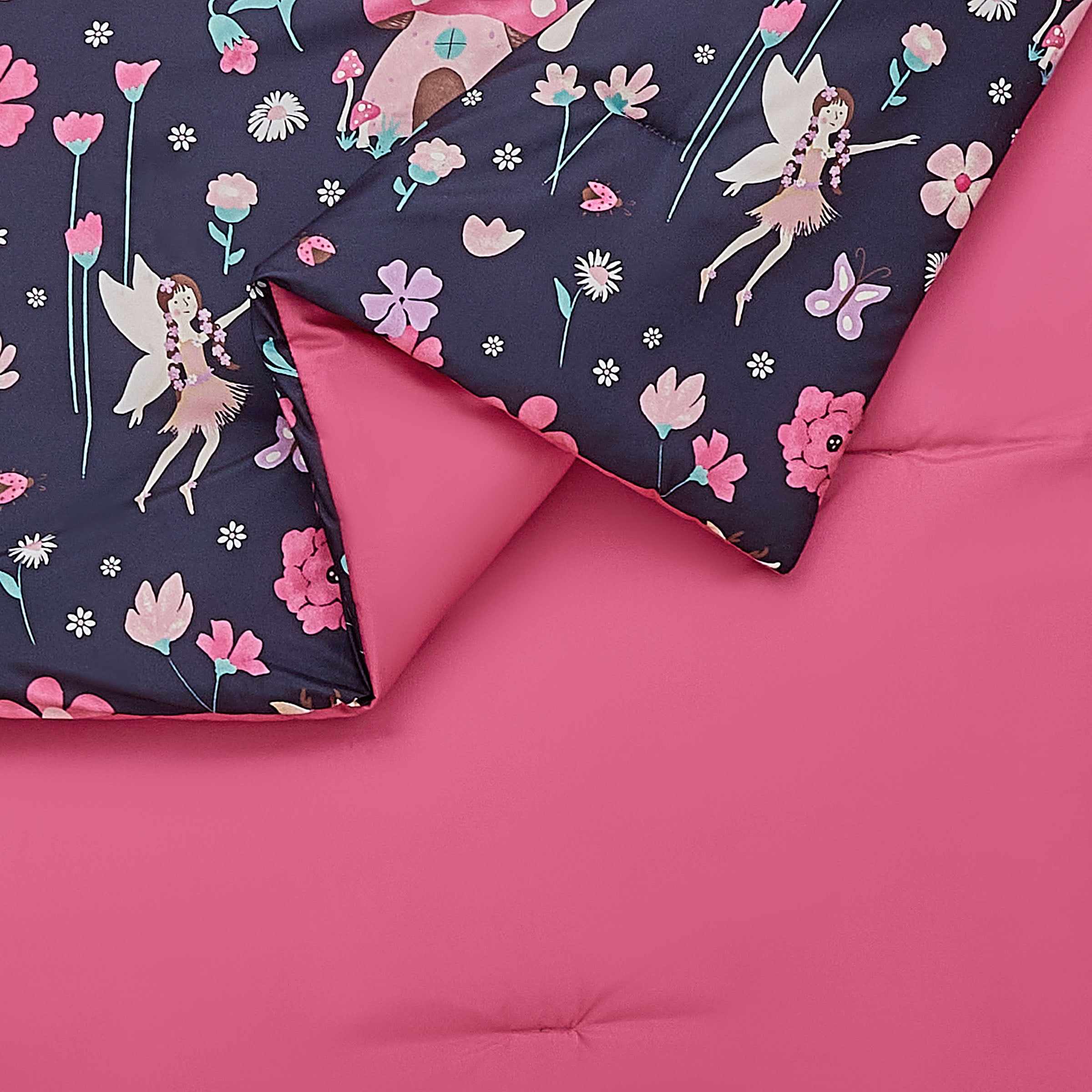 Urban Playground Kids Fairy Garden 2-Piece Comforter Set, Navy/Pink, T/TXL