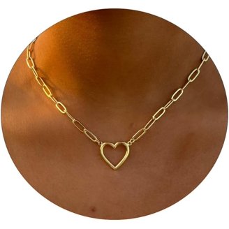 Small Heart Necklace For Women - Dainty Gold/Silver Layered Choker, Adjustable 16-18", Stainless Steel