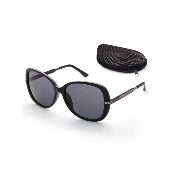 Oversized Sunglasses for Women with Case, Grey Lens, 58mm