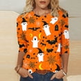 thumbnail image 2 of Miqool Womens Halloween T-Shirts 3/4 Sleeve Tops Loose Fit Round Neck Casual Tunic Blouse Fall Winter Holiday Graphic Tees,S-5XL, 2 of 5