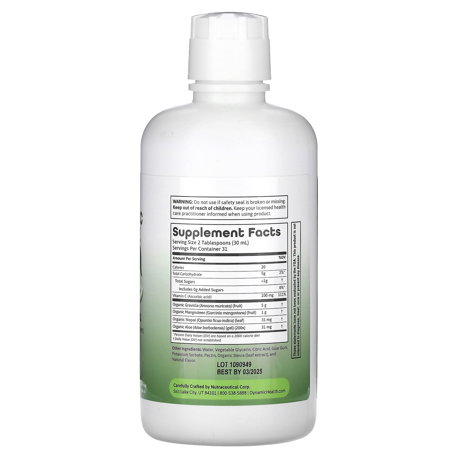 Dynamic Health Graviola Blend | Juice Formulated with 100% Organic Graviola, Mangosteen, Aloe Vera & Nopal | Vegetarian, No Gluten or BPA | 32oz