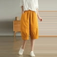 thumbnail image 2 of B91xZ Shorts de Week-End pour Femmes, Coupe Décontractée, Taille Haute, 4 Poches, Randonnée, Été 2024, Jaune TG, 2 of 4