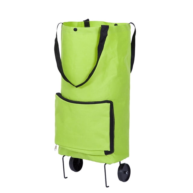 Bolsas de supermercado plegables y reutilizables, ecológicas, para el hogar, carrito pequeño con ruedas (verde)