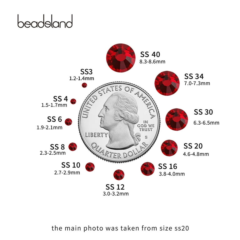 Beadsland 1440 Piece Flat Back Crystal Rhinestones Round Gems,1.3mm-6.5mm,Dark Siam (SS20(4.6-4.8mm))