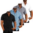 thumbnail image 5 of Mens Linen Short Sleeve Summer Solid Shirts Casual Loose Dress Soft Tops Tee, 5 of 5