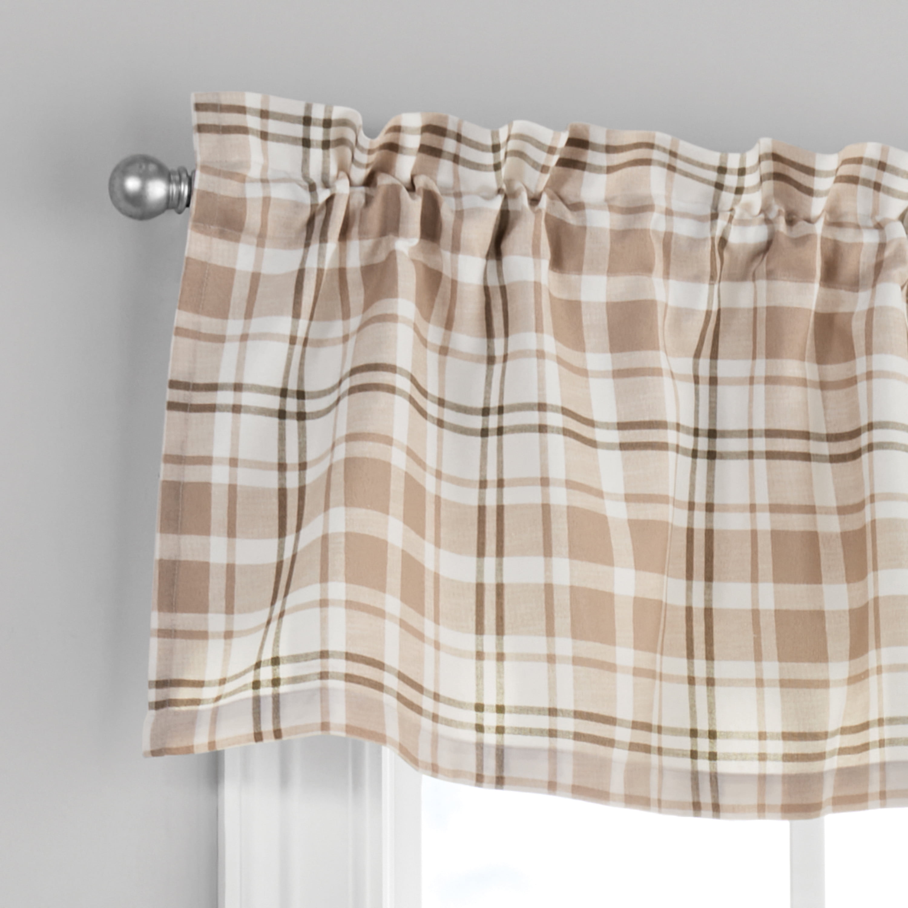 Mainstays Printed Tiers and Valance Set, 3-Piece, Beige, 56 in W x 36 in L