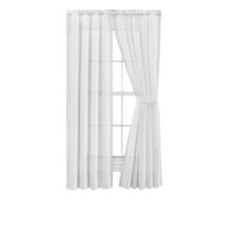 Ellis Curtain Shadow Stripe Tailored Curtain Panel Pair for Windows with Ties 80" x 54" White
