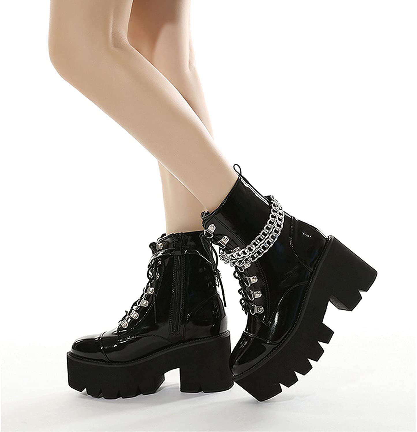 Winter Style Thick High Heels Rivets Lace Up Ankle Boots Platform Women  Boots Fall Shoes 2021 Women's Chelsea Ankle High Heels