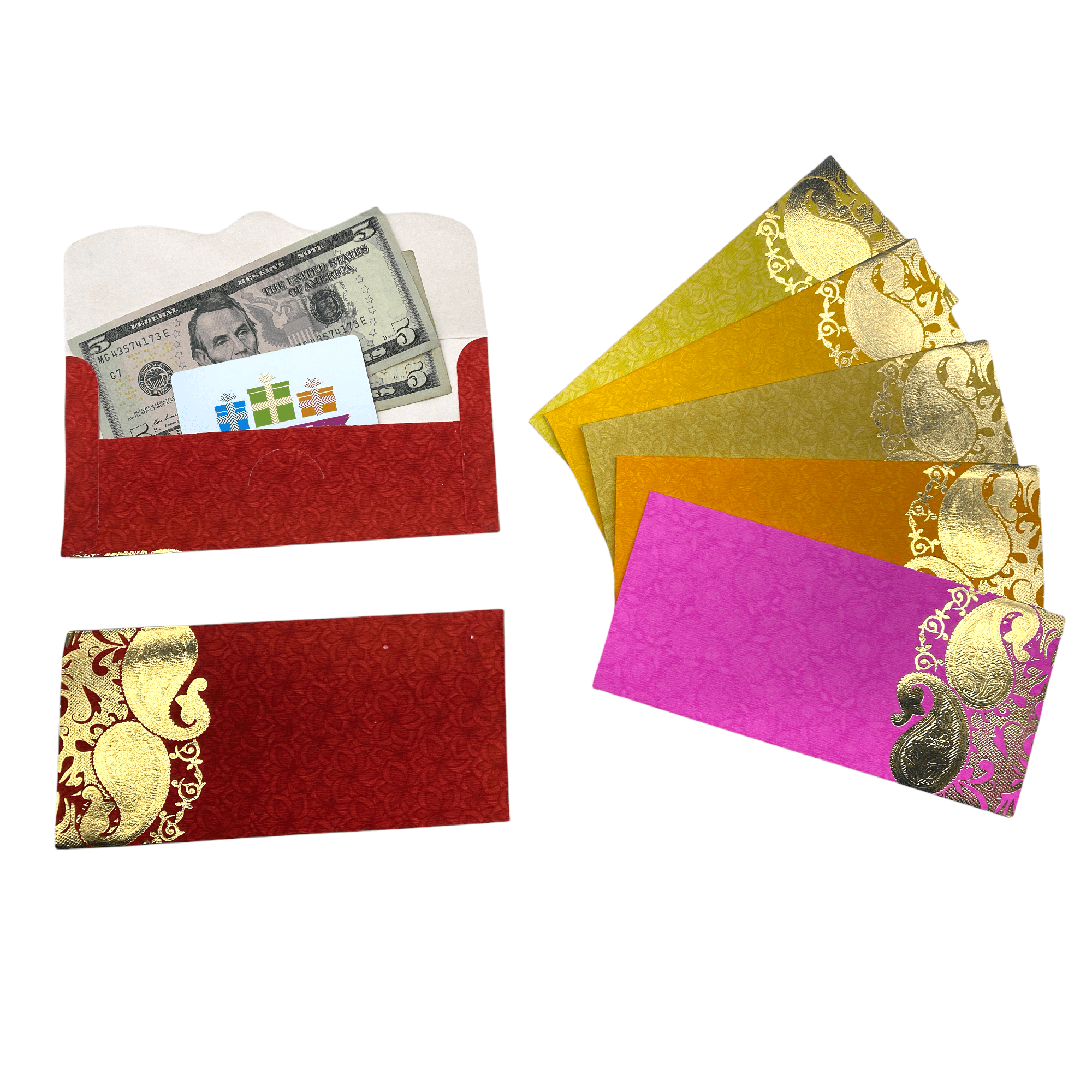 10 or 5 Coloured Gold Rim Wedding  Christmas Money Gift Cash Indian Envelopes 