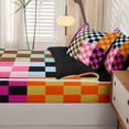 thumbnail image 5 of Manfei Contemporary Grid Zipper Full Size Comforter Sets with Fitted Sheet and 2 Pillowcases,Checkered Art Zipper Bedding Set,Black Blue Orange,Black Reversible,4pcs, 5 of 8