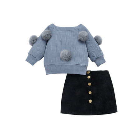 

Toddler Girl Outfit Long Sleeve Top Skirt Fall Winter Toddler Girl Clothes Set