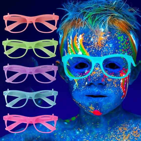 Dserhfy Neon Glow Glasses UV Black Light Absorption Luminous Party Glasses 5 Colors Glow in The Dark Birthday Wedding Decorations Party Supplies