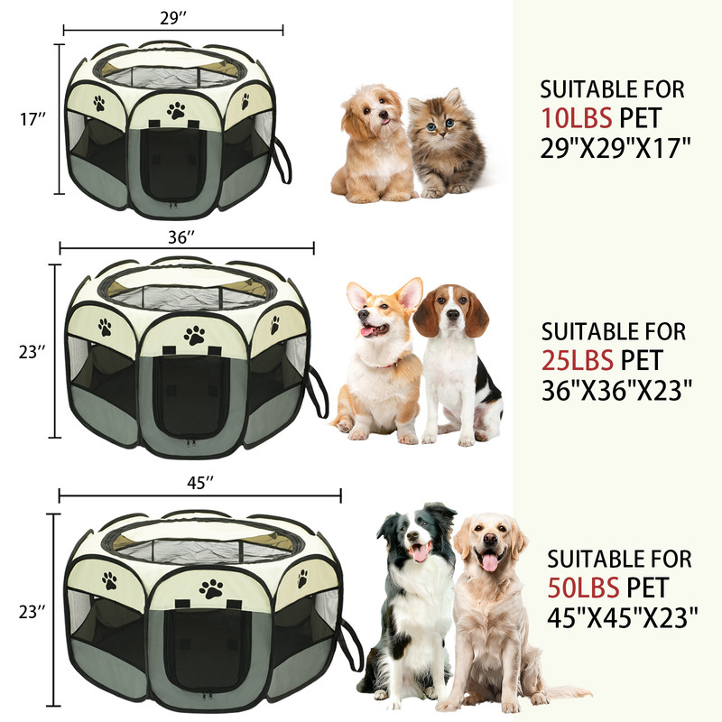 Foldable Octagon Pet Playpen Tent, Oxford Cloth Scratch-Resistant, For Cats & Dogs, 360° Ventilation, Grey，S