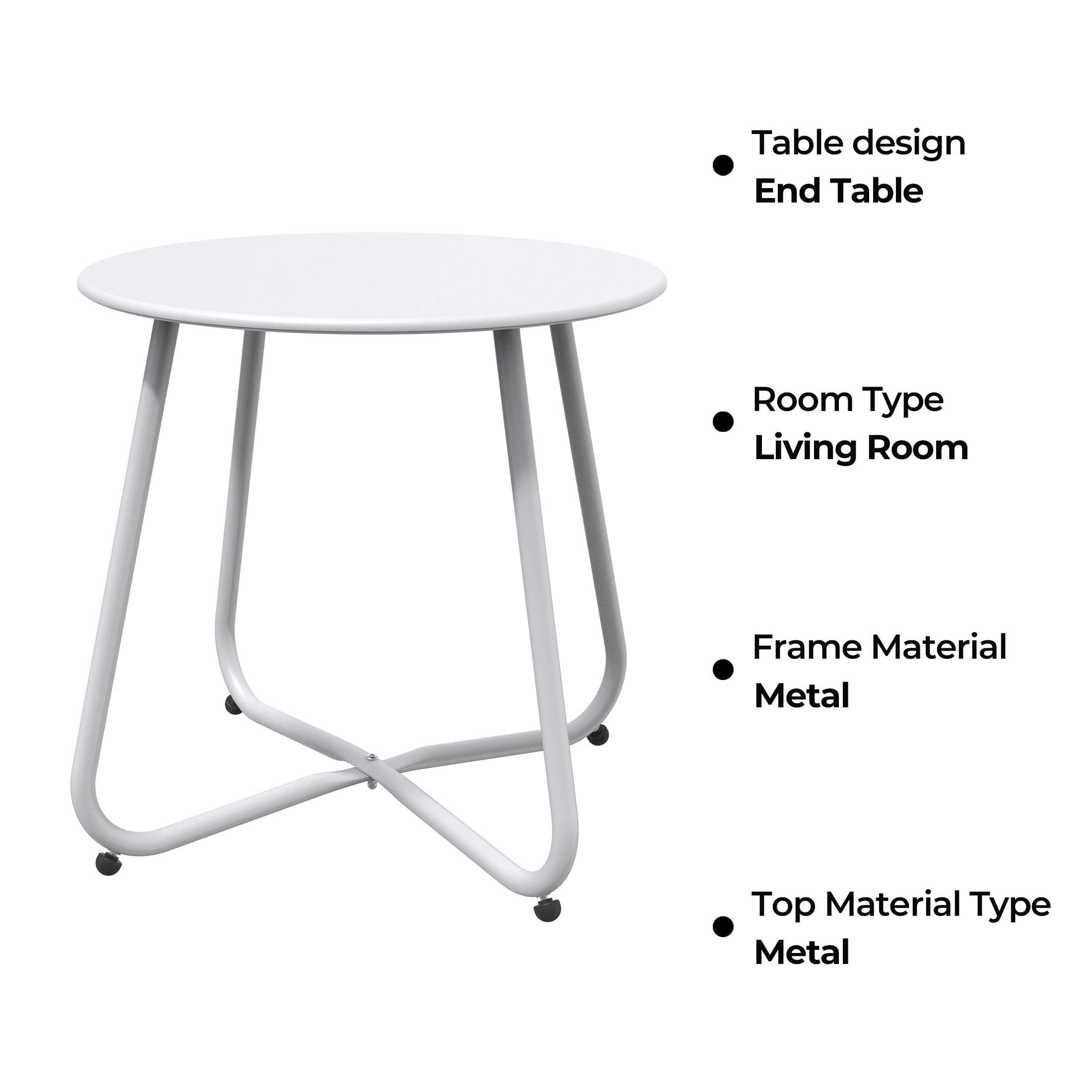 Grand Patio Outdoor&Indoor Steel Patio Side Table, Weather Resistant Outdoor Small Round End Table for Patio, Yard ,Balcony, Garden, Living Room, Bedroom,White