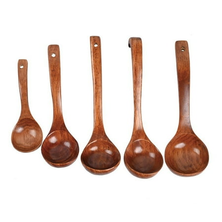 

Wooden Spoons 5Pcs Wooden Soup Ladle Natural Wood Soup Spoon Porridge Spoon for Kitchen Restaurant
