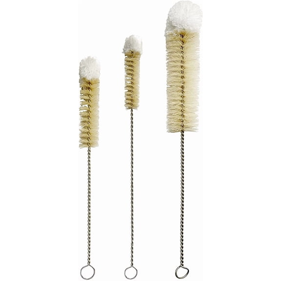 XBQUSVI Stainless Steel Bottle Cleaning Brush Set, 3 Pack Natural Boar Bristle with Wool Tip Long Handle, Flexible Bendable Cleaner for Narrow Neck Bottles Baby Straws Flask
