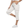 thumbnail image 2 of HKYNLAG Capri Pants for Women Petite Pull On Drawstring Elastic Waist Cargo Capris Lightweight Hiking Pants with Multi Pockets White S, 2 of 5