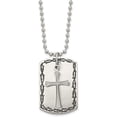 thumbnail image 4 of Chisel Stainless Steel Antiqued Brushed and Polished 2 Piece Textured Cross Dog Tag on a Ball Chain Necklace - 22", 4 of 8
