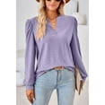 thumbnail image 4 of Split V Neck Pleated Shoulder Long Sleeve Textured Blouse for Women Purple Medium, 4 of 5